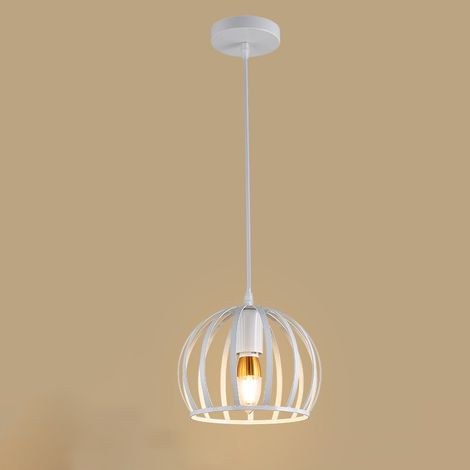 Lustre Suspension E27 Cage en Fer 19cm Blanc Luminaire Eclairage pour Décor Restaurant Salle Chambre (1/5)