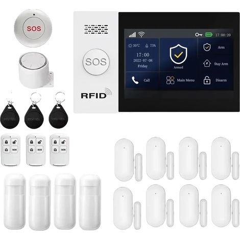 Sistema de alarma inteligente, conectividad inalámbrica, control mediante aplicación, kit WiFi 2G. (1/2)