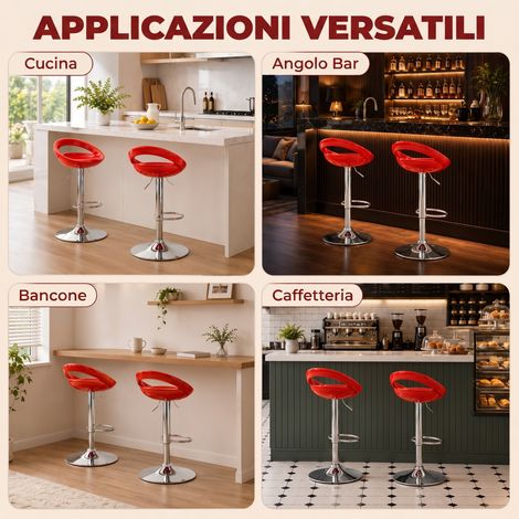 Lot de 2 Tabourets de Bar Rotatifs, Assise ABS Rouge, Réglables en Hauteur, Piétement Acier avec Repose-Pieds (1/5)