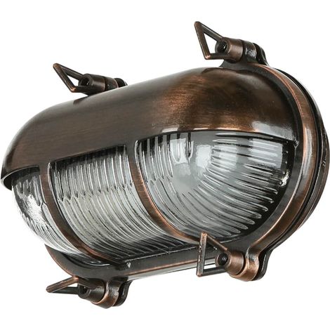 Außenlampe Messing Riffelglas Maritim IP64 B: 21 cm H: 13 cm E27 in Kupfer antik Wandleuchte Haus Garten Balkon