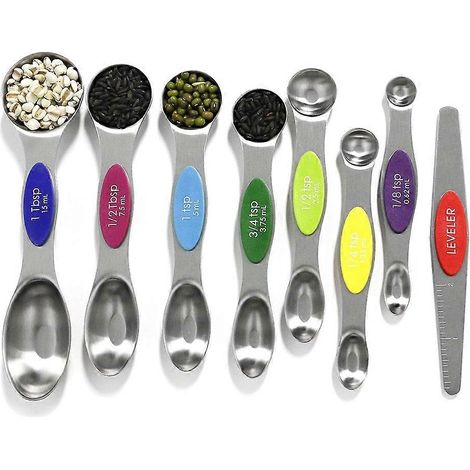Set aus magnetischen Messlöffeln und Abstreifer aus Edelstahl zum Backen, Bechern und Messlöffeln (1/5)