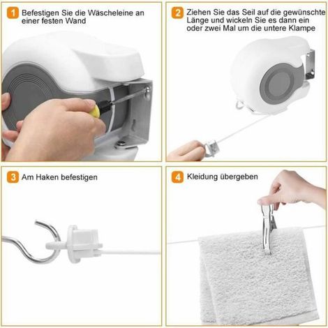 Corde à linge rétractable - Longueur 13 mètres double ligne Installation murale facile - Intérieur et extérieur - ABS PVC (1/4)