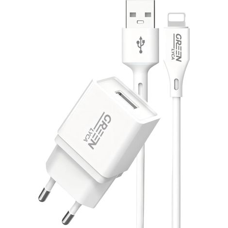 Kit chargeur + câble Lightning-USB, Lyca G-1216 vert et blanc (1/2)
