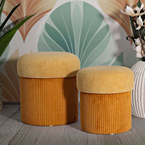 Pouf Contenitore Outjo, set da 2, Forma Rotondo, Materiale Struttura in Legno Nobilitato, 42x42x44h cm Arancione (1/5)