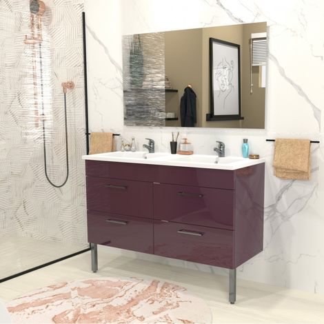 Set aus Unterschrank + Waschbecken aus Kunstharz + Spiegel MILANO / Aubergine/ (1/5)