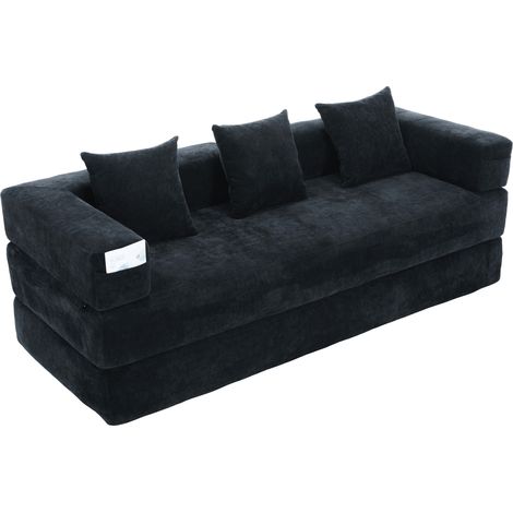 Canapé-lit modulaire en chenille noire 2 places 198 x 79 x 60 cm MODENUIT (1/5)