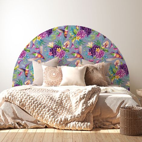 Stickers tête de lit - Fleurs Oiseaux - 160 x 130 cm - Pour lits (120 à 140 cm) - Adhésif MAT (1/2)