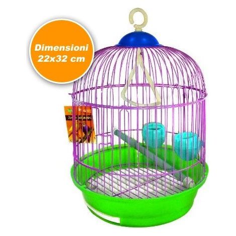 Trade Shop - Jaula Cilíndrica Completa Con Accesorios Para Canarios Loros En Metal -