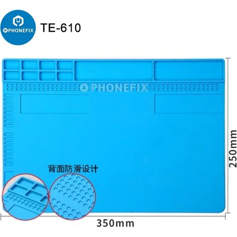 (TE-509 30 cm x 20 cm) Tapis de soudage en silicone antistatique ESD, résistant à la chaleur, pour station de soudage/dessoudage avec pistolet à air comprimé (1/5)