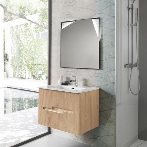 Mobile sospeso bagno 70 cm con lavabo e specchio LED Rovere Chiaro - RIGHE (1/5)