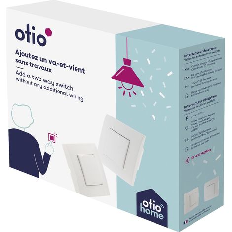 Otio – Interrupteur va et vient sans fil connecté – Portée 100m – Compatible avec ampoules LED et halogènes – Installation facile sans câblage (1/6)