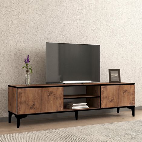 Meuble TV Fonni, 1 Étagère, 2 Portes, 4 Compartiments, 180x40x50h cm Chêne Brun (1/5)