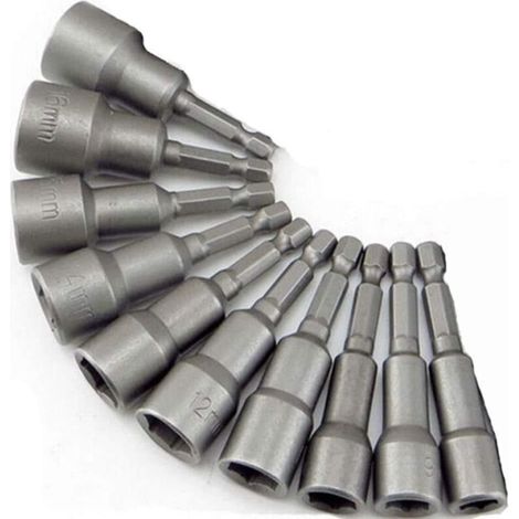 10 pieces magnetic screwdriver bit: magnetic bit for impact wrench 6-19 mm, 1.4 inch hexagon socket bit adapter