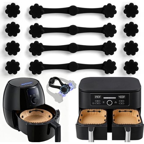 Silicone Air Fryer Magnet, 12 PCS Silicone Magnetic Loop for Air Fryer, Universal Air Fryer Magnet Accessories to Secure Disposable Parchment Paper and Prevent Burning (Black) (1/5)