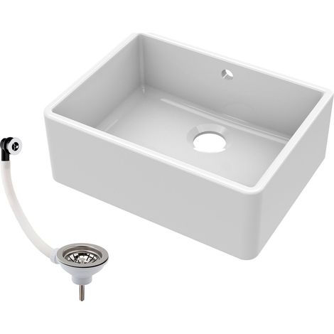Single Bowl Fireclay Butler Kitchen Sink with Overflow with Waste - 595mm (1/5)
