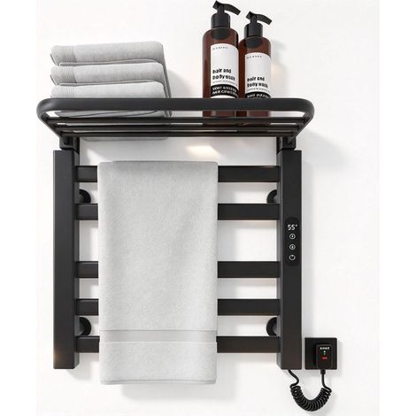 Sèche-Serviette Électrique 500 x 500 mm pour Salle de Bain – Radiateur Sèche-Serviette en Fibre de Carbone – Température Réglable 30-70°C – Protection IPX5 – Fixation Murale (1/5)