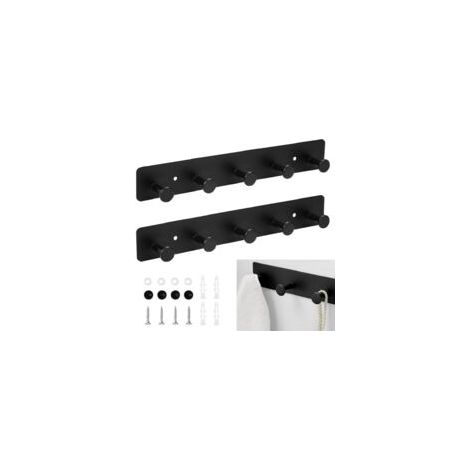 Lot de 2 crochets muraux adhésifs noirs pour vestes, 31,5 cm, crochets muraux pour cuisine, sans perçage, crochets pour vêtements, penderie, serviettes, chapeaux, foulards, sacs à main (1/5)