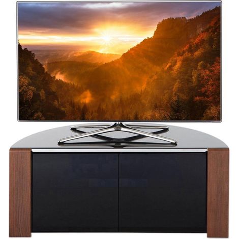 MDA Designs Sirius 850 Remote Friendly Beam Thru Glass Door Gloss Black with Walnut/Oak Reversable Panels with Silver Trim up to 40" LCD/Plasma/LED Cabinet TV Stand (1/5)