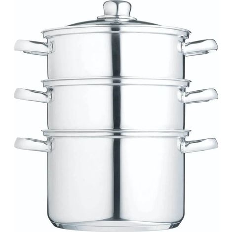 KitchenCraft - Olla Vaporera para Comida de 3 Niveles / Cazuela en Caja de Regalo, Apta para Inducción, Acero Inoxidable, 20 cm (1/3)