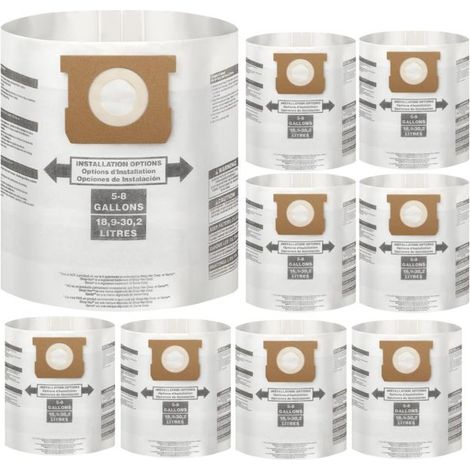 Paquet de 8 sacs PureSturdy pour Shop Vac de 5 à 8 gallons, type E 90661 9066133, type H 90671 9067133 VF2004, VHBS VDBS sacs de filtre détachables à haute efficacité pour la collection de (1/5)
