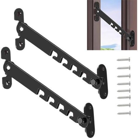 Clips metálicos para ventanas (paquete de 2), Para ajustar el ángulo de apertura, 5 posiciones ajustables, 16,5 cm (1/5)