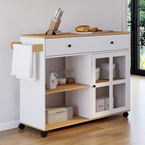 ACHILLE XXL aparador de cocina con estante y armario de madera y cristal blanco L.100 CM