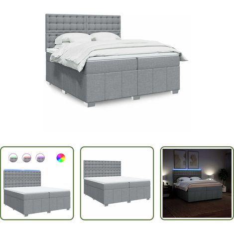 vidaXL LED-Beleuchtung - Boxspringbett mit Matratze Hellgrau 200x200 cm Stoff (1/5)