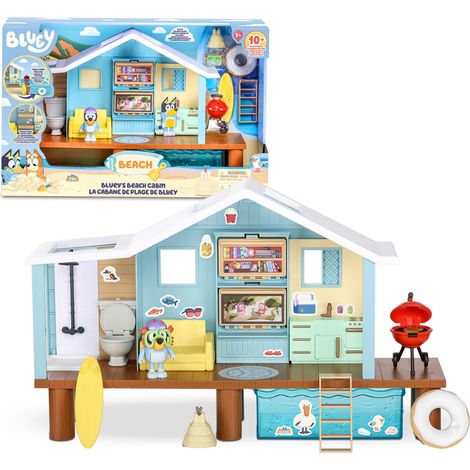 Bluey - Beach Cabin Playset, casa spiaggia del cucciolo blu, giocattolo con figura, con accessori, piscina, occhiali, galleggiante, barbecue, casetta blu, famosa (BLY66000) (1/4)