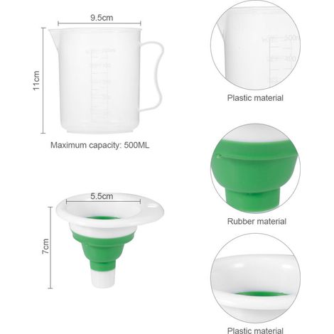Gobelet doseur et entonnoir pliable pour kit CO2 aquarium – 500 ml, plastique transparent, blanc/vert