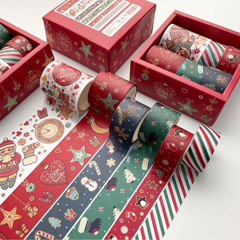 rouleaux de ruban adhésif décoratif Washi Tape à motifs de Noël, style kawaii, pour la décoration. (1/5)