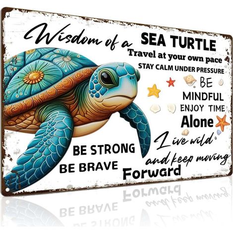 Décoration de Tortue de Mer - Plaque Métallique Cadeau de Tortue de Mer Décoration de Salle de Bain Océan - Excellentes Décorations de Tortue de Mer pour la Maison - Plaque de Tortue 20 x 30 cm (1/5)