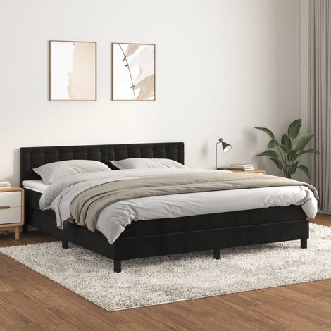 Lit adulte,Lit avec Sommier et Matelas confortable pour Chambre,Ensemble Lit à sommier tapissier Noir 180x200 cm Velours -BVN93580 (1/5)