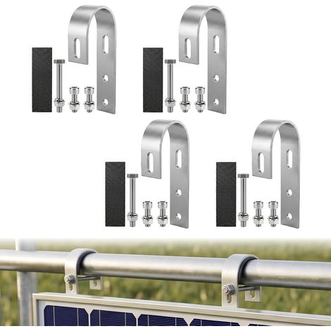 Lot de 4 crochets de fixation pour centrale électrique de balcon en acier inoxydable, support de panneau solaire sans perçage, support de module PV universel, support de balcon pour panneaux solaires (1/5)