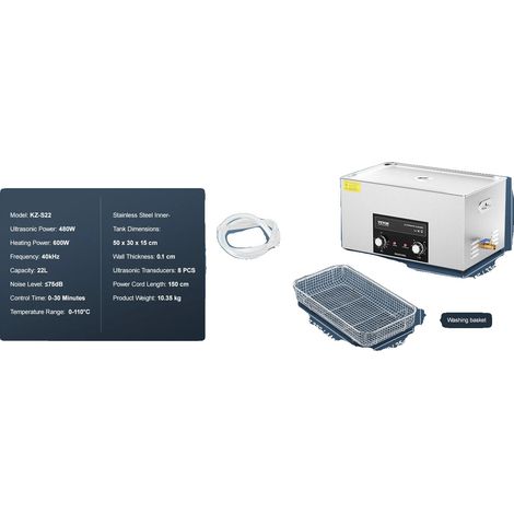 Nettoyeur Ultrasonique, Température Réglable, Action de Nettoyage Puissante, 22L (1/2)