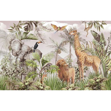 Papier peint panoramique Enfants - Animaux de la Jungle - 130 cm x 81 cm (1/2)