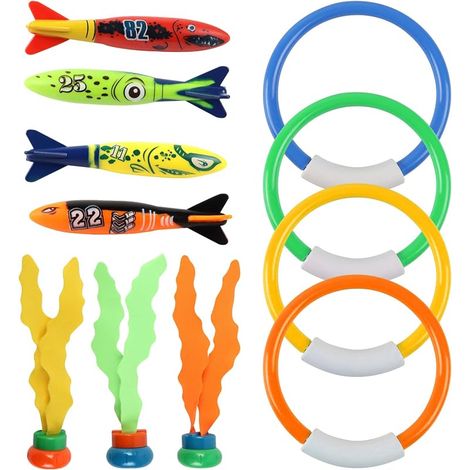 Jeu de Plongée sous-Marine 11 Pièces, Jouets de Piscine pour Enfants de 4 à 6 Ans, Jeu de Plongée sous-Marine, Jouets d'entraînement pour la Piscine (1/4)