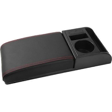1. Armlehnenkissen für SUV/Auto-Mittelkonsole, PU-Bezug, integrierter Getränkehalter, rot-schwarzer Streifen, gerade Form (178 Zeichen)