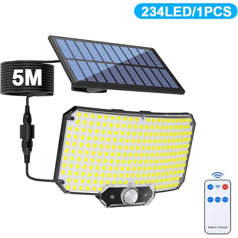 Projecteur solaire (234 LED, 1 pièce) : 3 modes d'éclairage, ultra-lumineux, détecteur de mouvement, étanche IP65, pour extérieur, mur ou jardin. Éclairage de sécurité. (1/5)