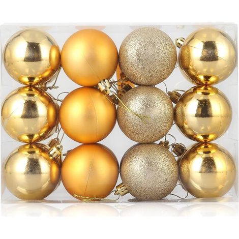 24 Stück 3 Arten goldene Weihnachtskugeln, schöne Weihnachtsbaum-Hängekugeln, Silvester-Partydekorationen für drinnen und draußen, 6 cm