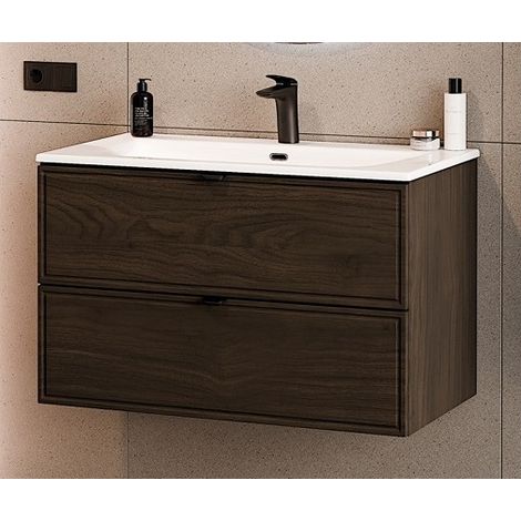 Ensemble Meuble Vasque 80 cm + Vasque encastrée - L 80 x P 46 x 51,5 cm - Caldera Foncé - Livraison gratuite