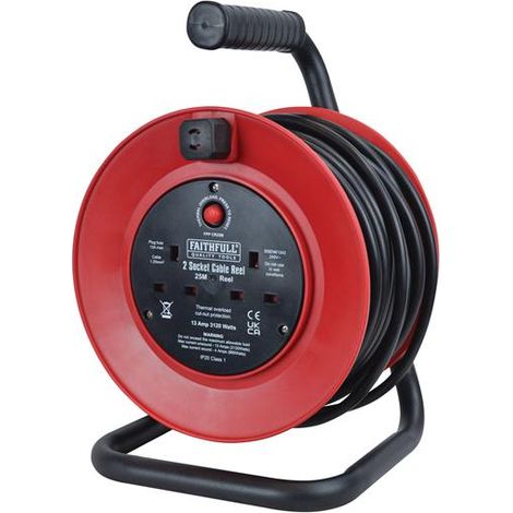 Faithfull Power Plus Open Drum Cable Reel 240V 13A 2-Socket 25m