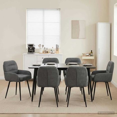Lot de 6 chaises de salle à manger en velours gris foncé avec accoudoirs, 59 x 59,5 x 90 cm - PANGIVO (1/5)