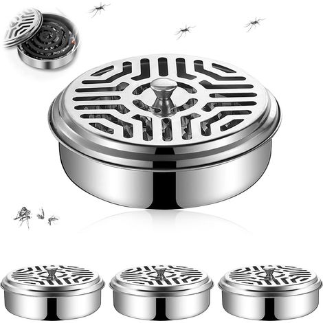 Support de Spirale Anti-Moustique, Support Bobine Moustique, 4pcs Récipient à Spirale de Moustique, Porte Encens en Métal Classique avec Couvercle de Poignée,pour Maison,Jardin,Camping,Pêche,Extérieur (1/5)