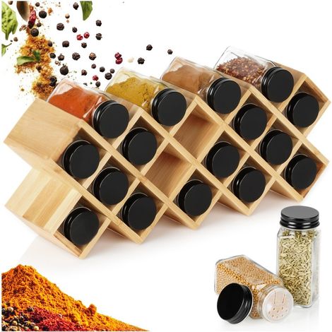 Set di scaffali da cucina in bambù per spezie con contenitori in vetro. (1/5)
