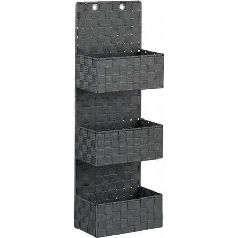 Portaoggetti da bagno in tessuto da appendere a parete portaoggetti da appendere 3 scomparti 75 cm metallo e polipropilene grigio 130001736