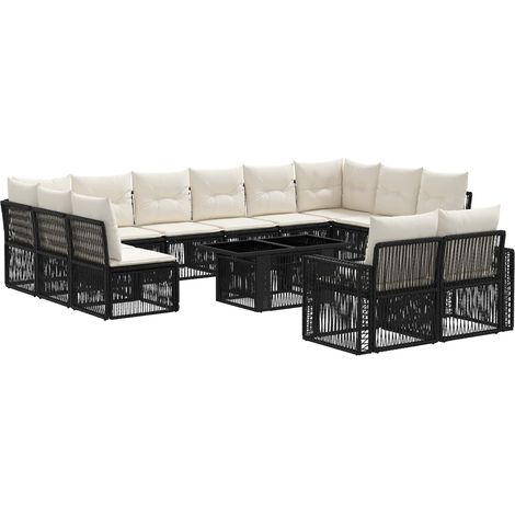 Conjunto de sofás de jardín 13 uds. Negro y Blanco Crema vidaXL (1/5)