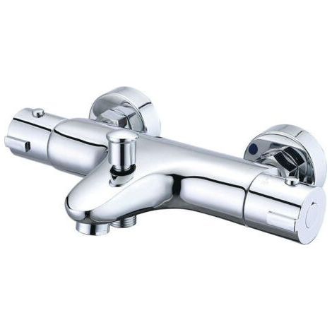 Mitigeur thermostatique de douche, mitigeur thermostatique de bain en laiton, robinet de baignoire avec butée de sécurité 38 °C, mitigeur de douche mural à deux sorties, entraxe de 150 mm, argent (1/5)