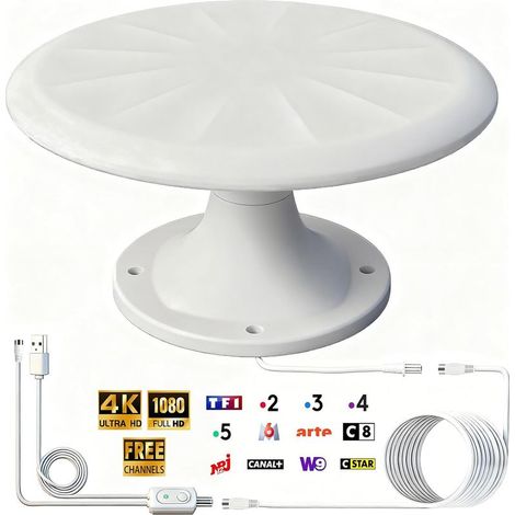 Antenne TV Exterieure Puissante, Antennes TNT Exterieur Puissante  Réception Omnidirectionnelle 720° Antenne TV Exterieur, pour Camping Car, Caravane, Fourgon, Van, Camion, Bateau, 35FT Câble (1/5)