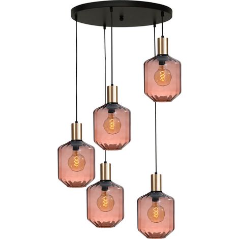 Suspension loft 5 lumières - dorée - Porto avec lunettes rouges Jagger - Ø 24cm - 2712-05-02-50-5-9 (1/3)