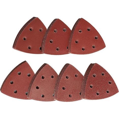 Lot de 70 triangles abrasifs autoagrippants 93mm – Assortiment grains 60/80/120/180/240/320/400 – Pour ponçage bois, métal, plastique – 6 trous pour aspiration (1/5)